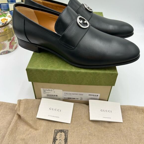 Men's Gucci interlocking G leather loafers size 13 made in Italy - Picture 10 of 11